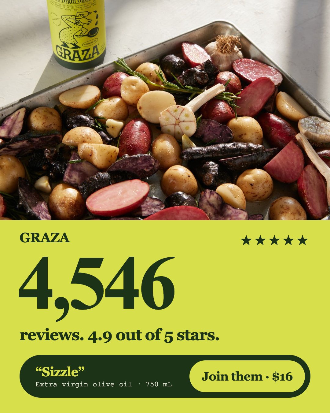 Sizzle with potatoes ready to roast, rated 4.9 out of 5 stars