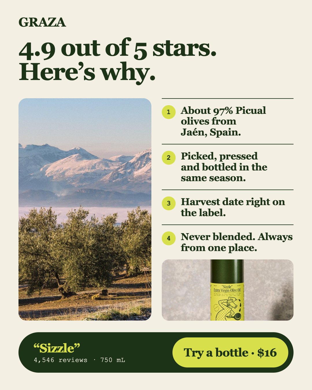 Olive groves in Jaén and a bottle of Sizzle