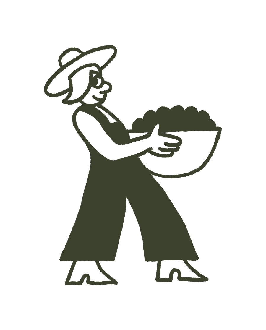 Illustration of an olive picker carrying a bowl of olives